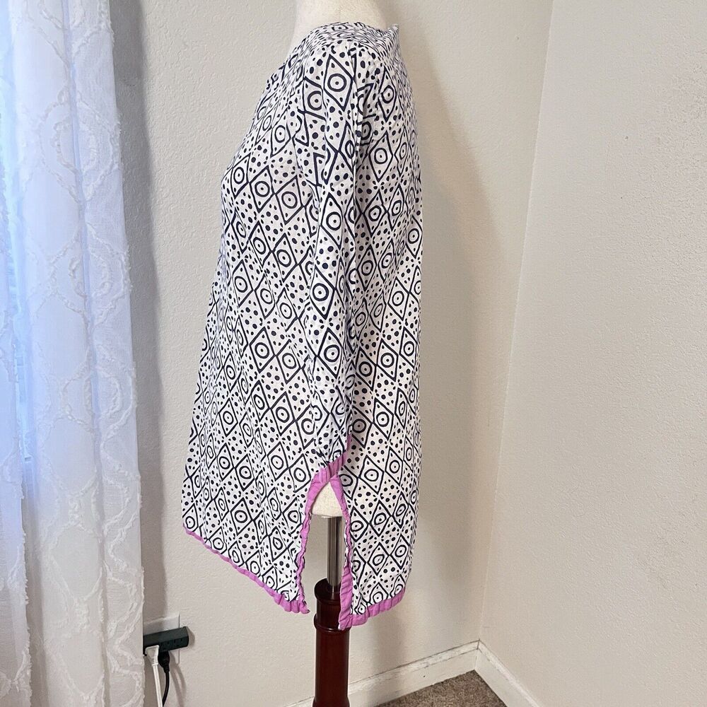 Oliphant Women Sz XS Blue Pink Printed Tunic Long Sleeve Lightweight 100% Cotton - Picture 3 of 9